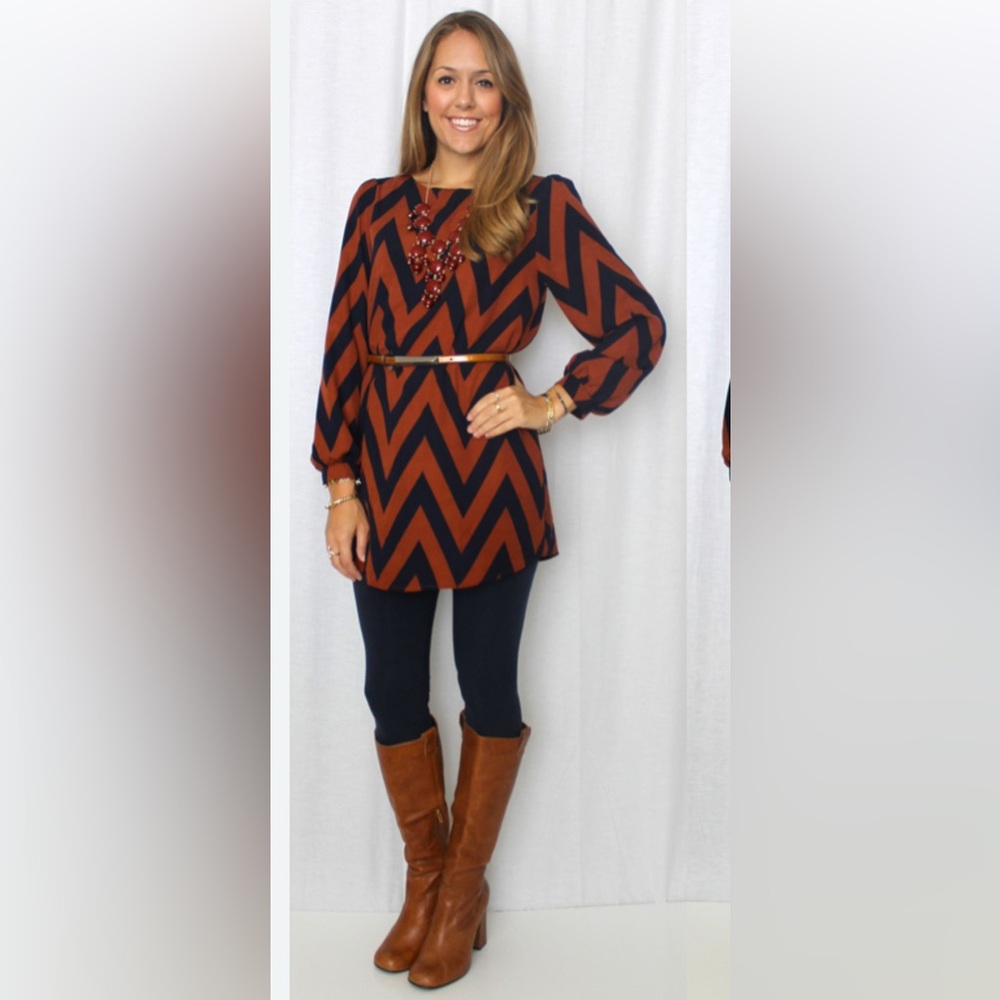 Charming Charlie Zigzag Long Sleeve Dress Medium - Red and Black